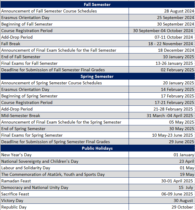 Academic Calendar