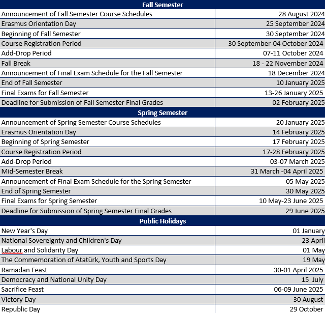 Academic Calendar